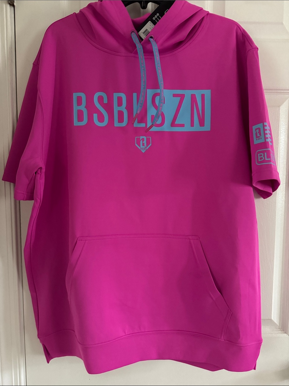 BSBL SZN Men's Short-Sleeve Hoodie in Cotton Candy Pink